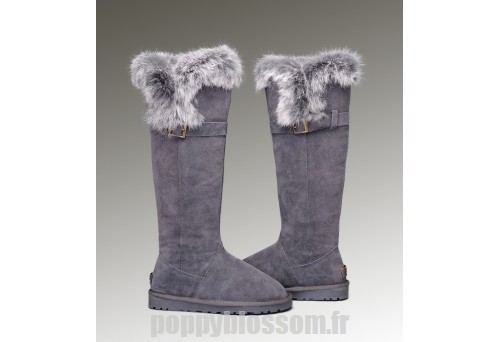 De style rafrachissant Ugg-223 bottes hautes en fourrure de renard gris